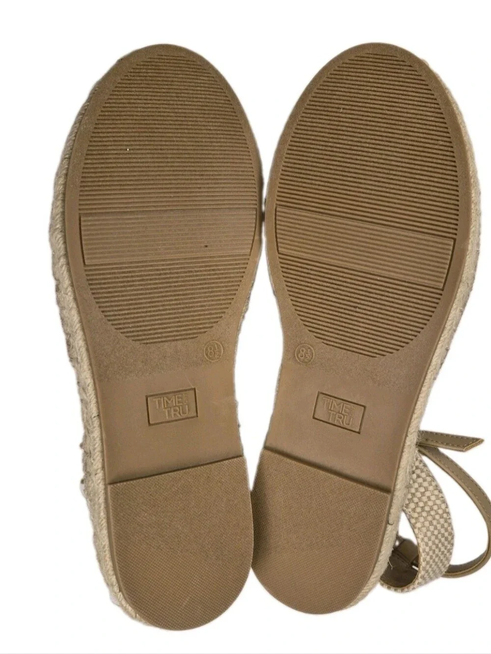 Espadrilles Beige Canvas Sz 8.5 Ankle Strap Close Toe Cushion Insole NWOB